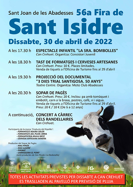 PREVISIÓ PLUJA sant isidre 2022 dis
 sabte agenda
